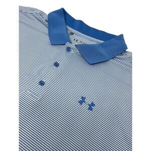 Under Armour Mens Shirt 2XL Blue Heat Gear Loose Fit Active Outdoor Polo EUC